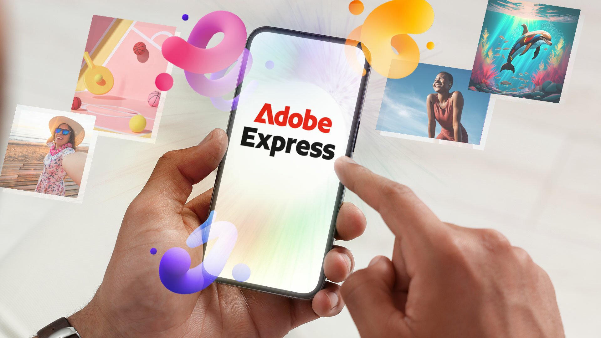 Person using Adobe Express app