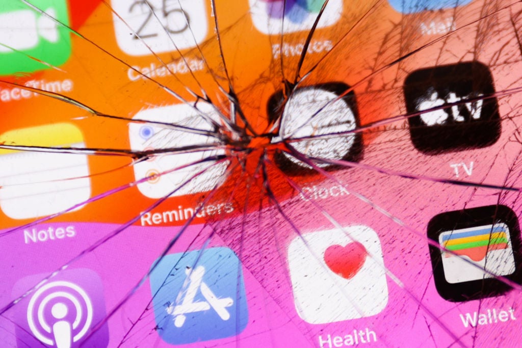 Apple iPhone screen with broken glass