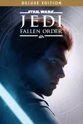 Cover of "Star Wars Jedi: Fallen Order (Deluxe Edition)" PlayStation game featuring main character Cal Kestis