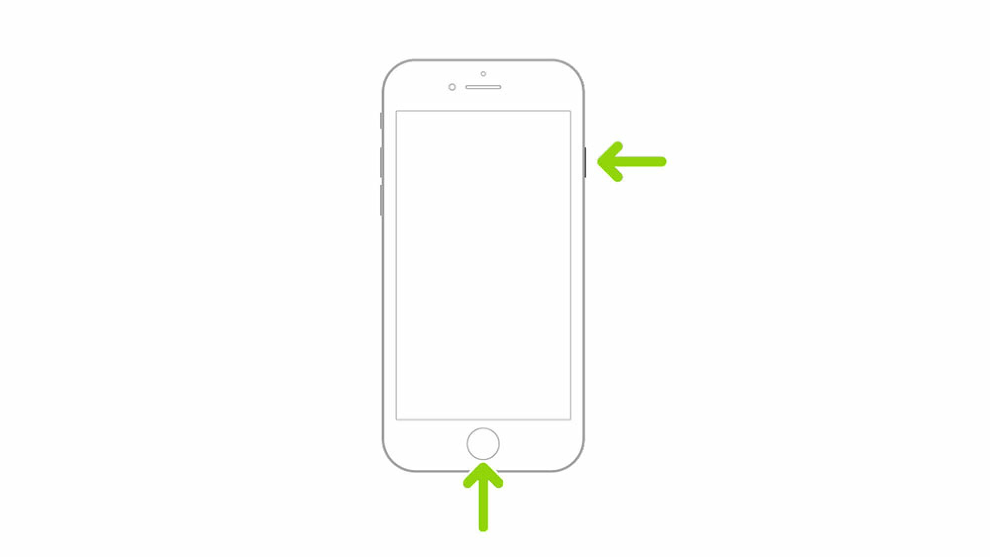 A diagram shows an iPhone with arrows pointing to the Home button and the side button.