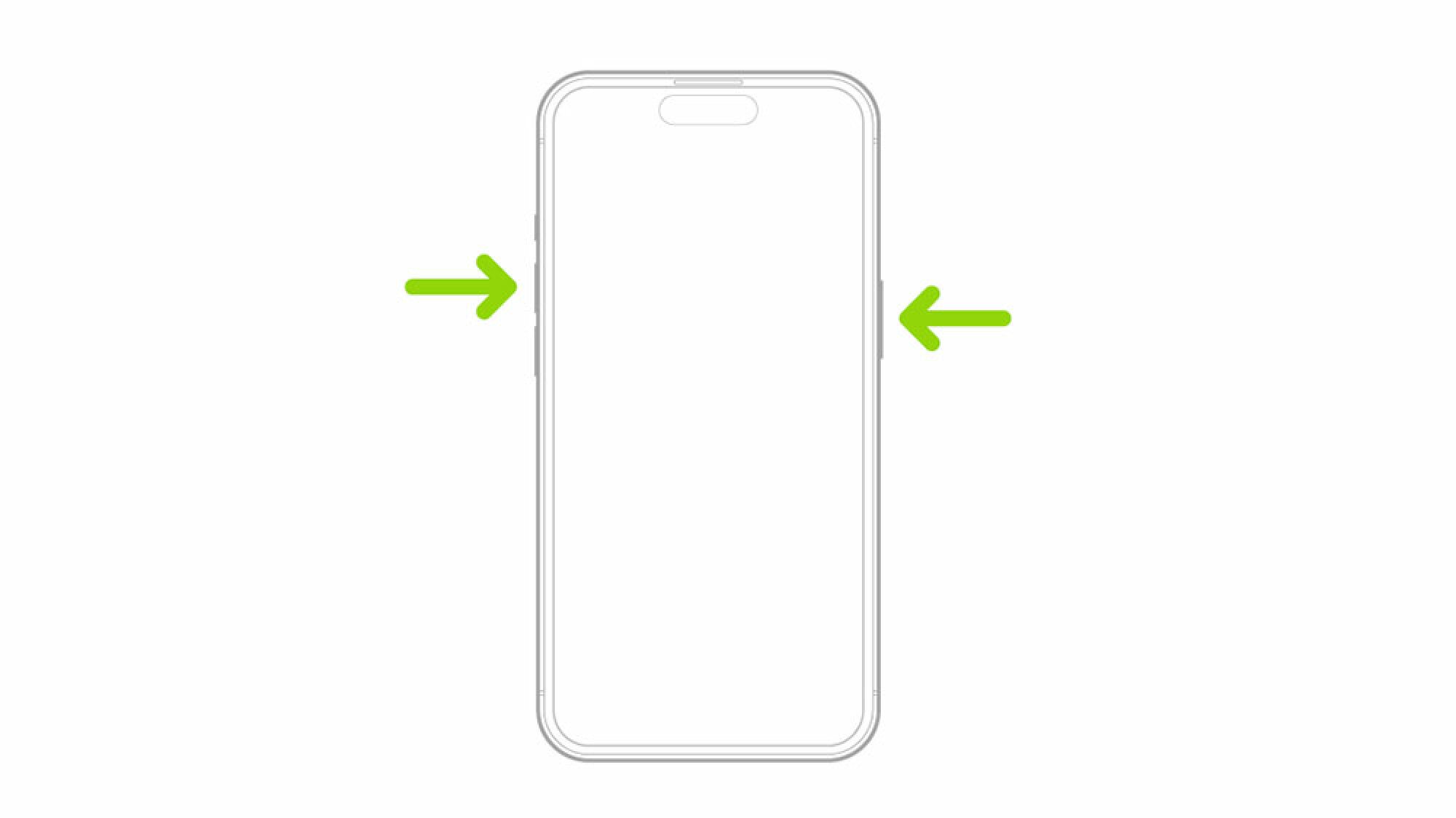 A diagram shows an iPhone with arrows pointing to both buttons on each side of the phone.