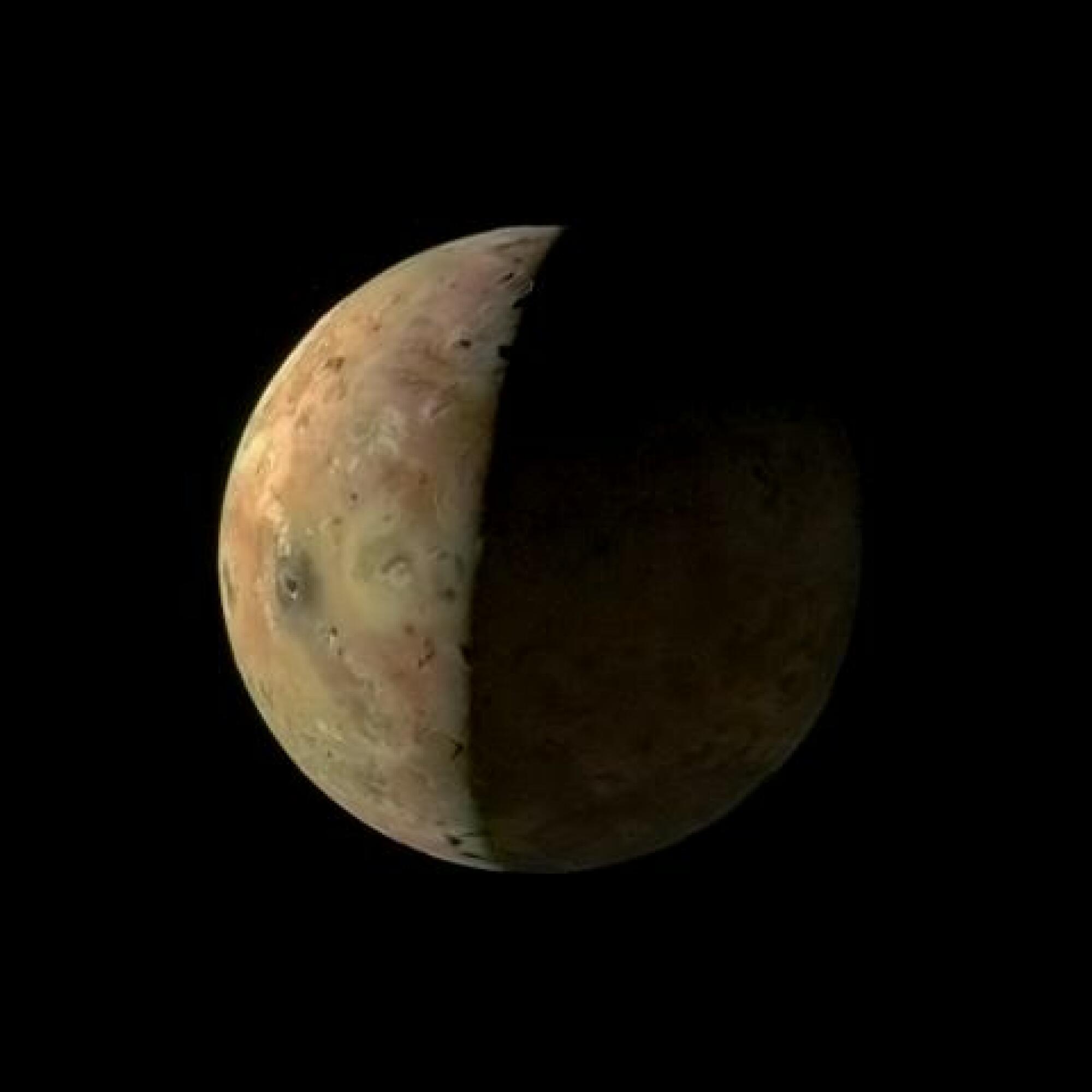 The volcanic moon Io as captured on April 9, 2024.