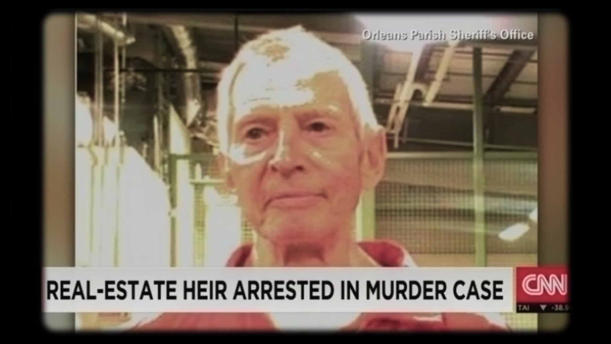 Screenshot of CNN news coverage of Robert Durst's arrest in 2015. 