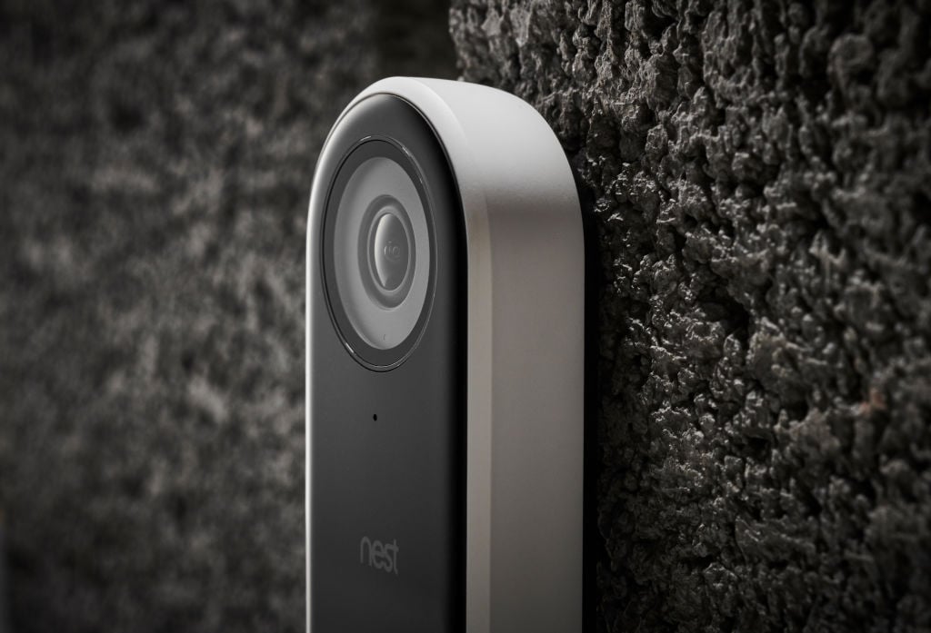 close up of a google nest smart doorbell