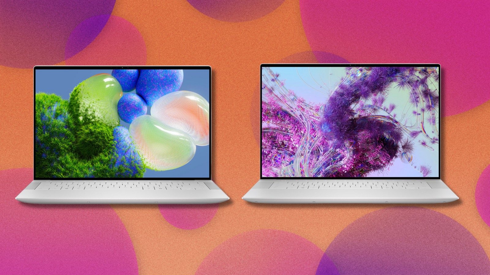 Dell XPS laptops on orange and purple abstract background